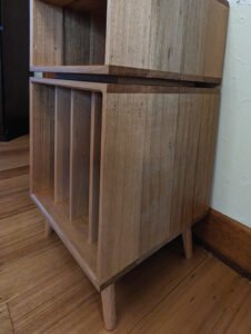 Charo record player stand collage showcasing Melbourne handmade solid timber craftsmanship by Ca La Donna