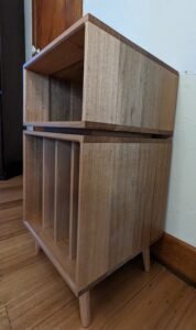 Charo handcrafted solid timber record player stand with turntable and vinyl storage