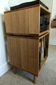 Charo handcrafted solid timber record player stand with turntable shelf and vinyl slots
