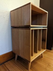 Charo handcrafted solid timber record player stand with storage shelves