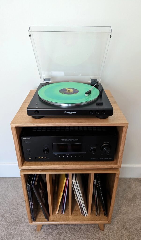 Handcrafted solid timber record player stand with storage in Melbourne