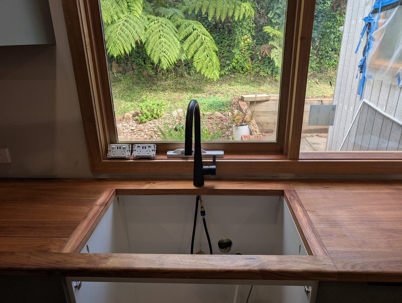 Blackwood kitchen benchtop with sink cutout