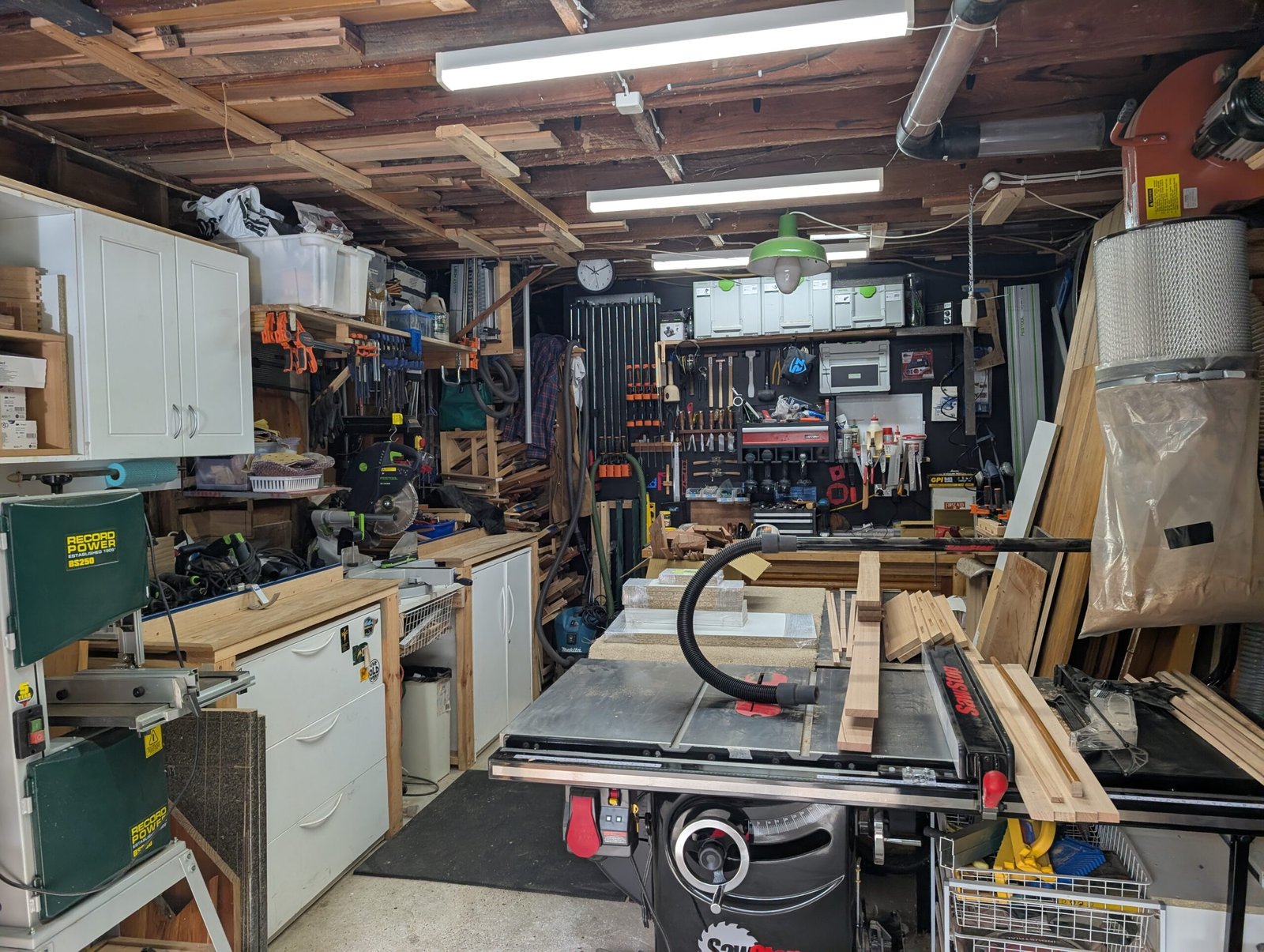 Ca La Donna timber furniture workshop in Warburton with table saw and hand tools